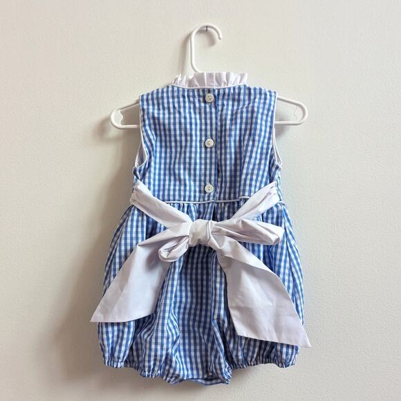 The Little Lamb Bubble Romper Baby Sz 12m Blue Gingham Boutique - Picture 2 of 6